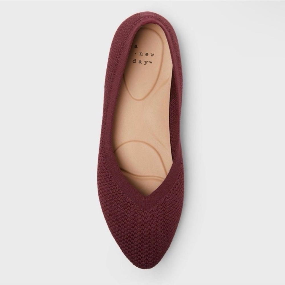 NWT A New Day Claire Burgundy Flat Knit Shoes Washable  Size 6
